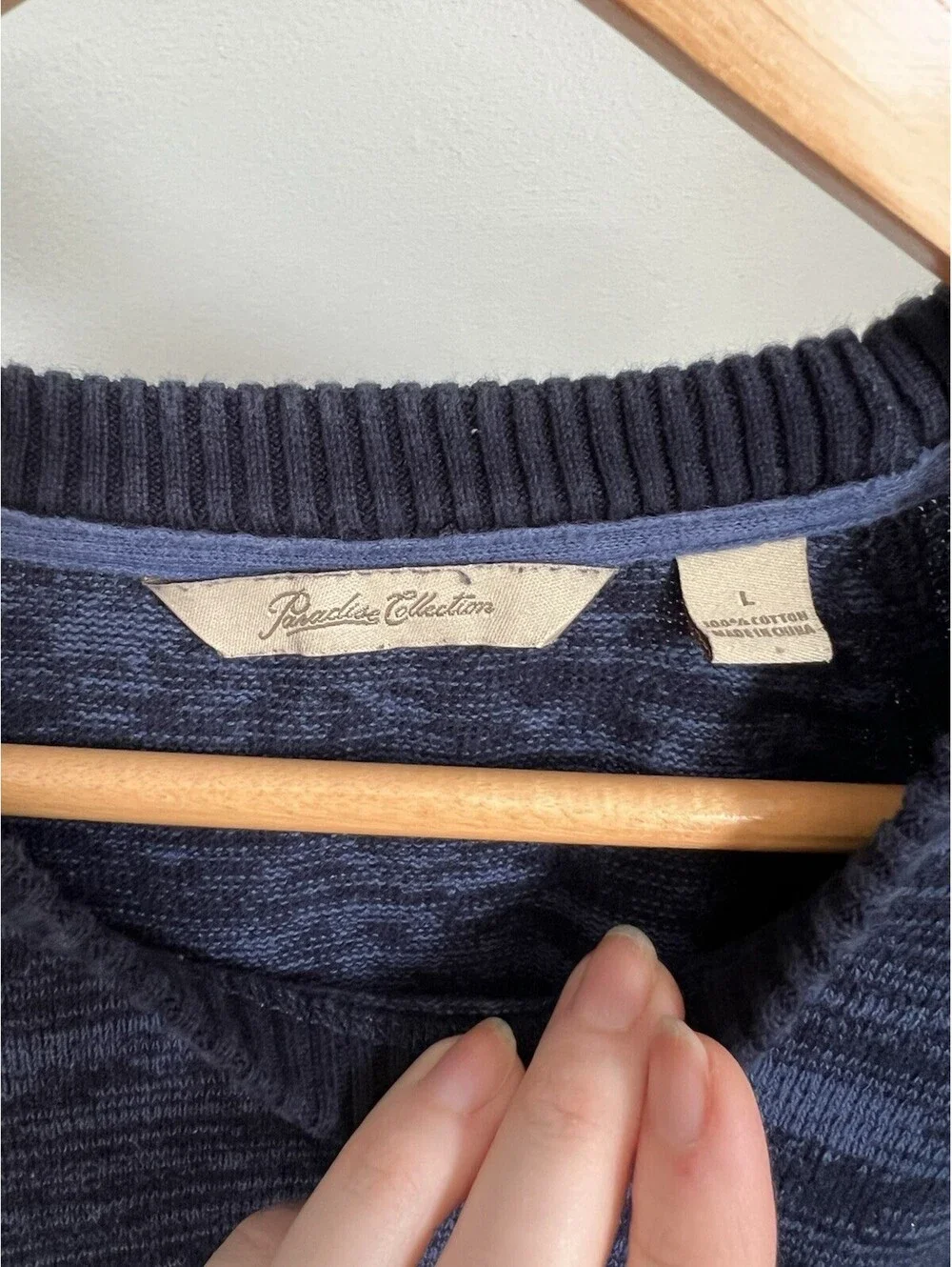 Paradise Collection Sweater Pullover Crew Neck Striped Knit Blue/Black Men’s L